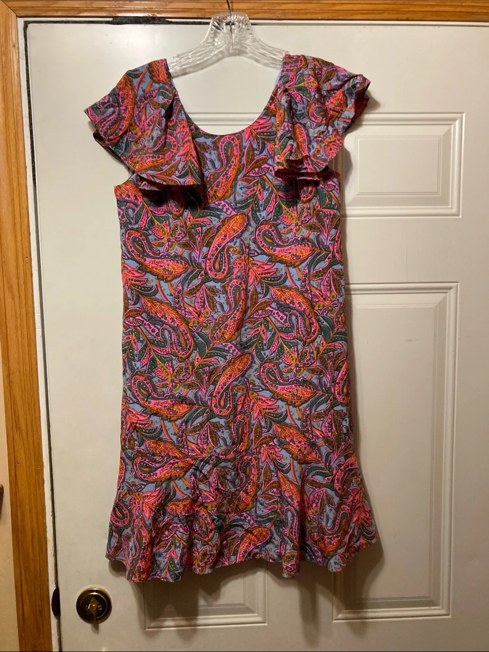 J. Crew Vibrant Paisley Ruffle Sleeve Shift Dress - Pink & Orange 2‎